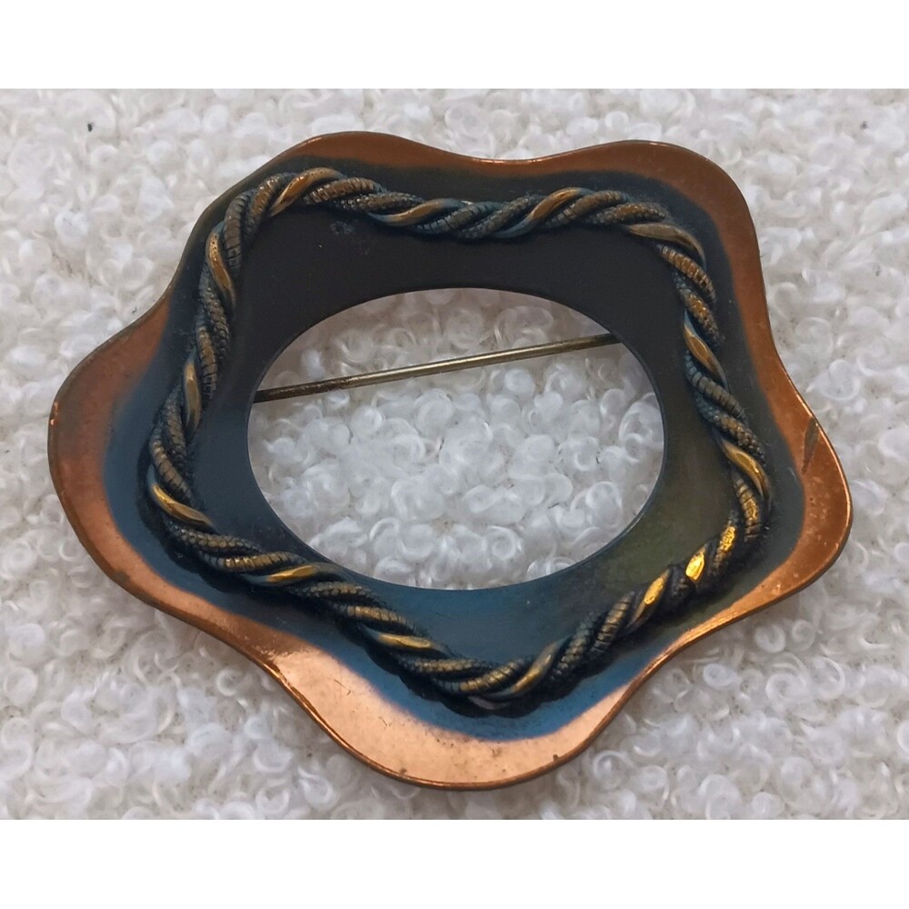 Vintage Modernist Copper Rope Star Brooch 2.25 in - Picture 2 of 10